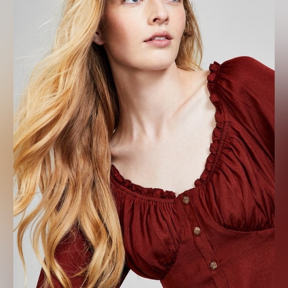 Rust Blouson-Sleeve Button-Front Top Size M/L - Picture 3 of 7